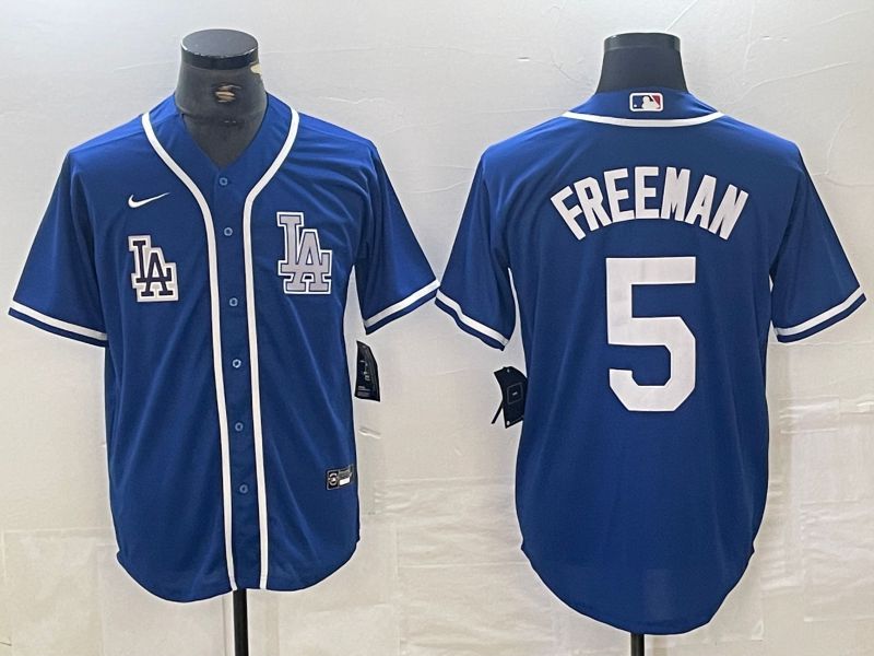 Men Los Angeles Dodgers 5 Freeman Blue Second generation joint name Nike 2024 MLB Jersey style 2